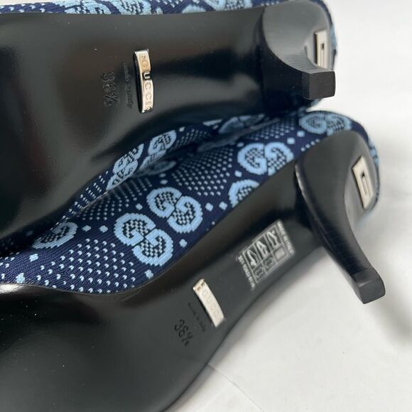 Gucci GG Knit Knee High Demi Boots Heels Blue 36.5 / 6.5 - Picture 8 of 9